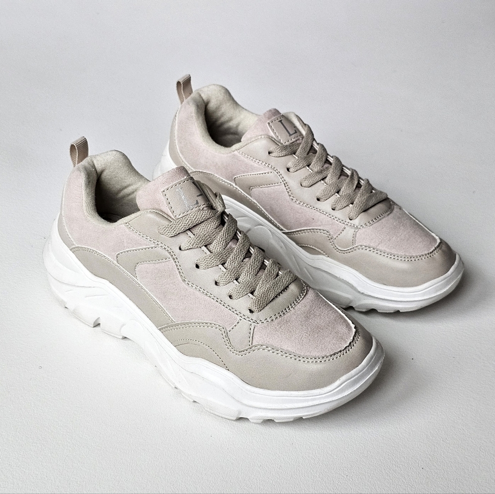 LASCANA Chunky Sneakers Beige Blush Platform Dad Shoes Size 39 Lace Up Comfort